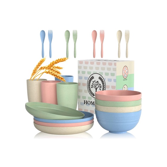 Wheat Straw Dinnerware Sets,‎ 20pcs Microwave and Dishwasher Safe, Lightweight - Picture 1 of 7